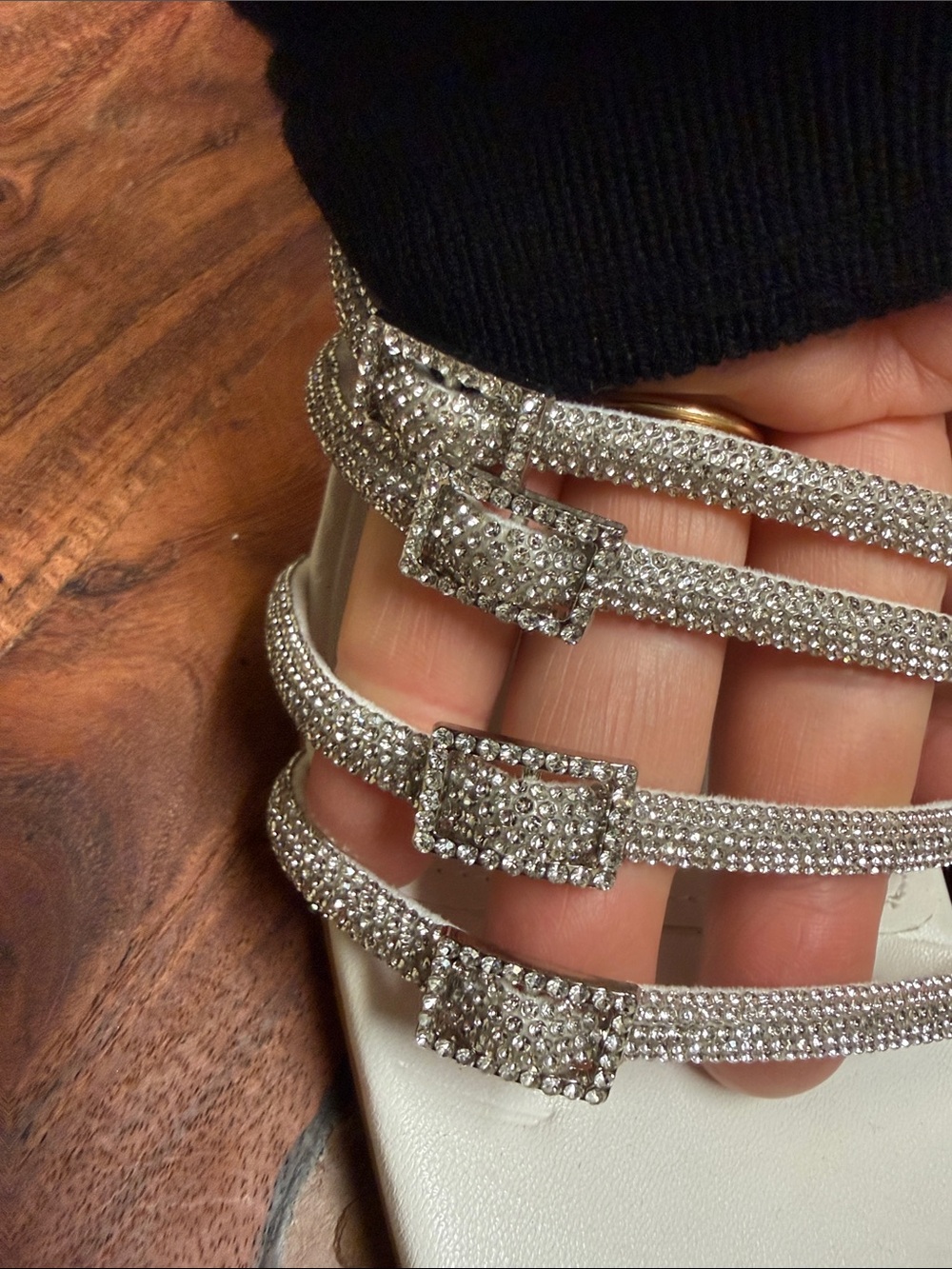 Miss Lola Aurora Rhinestone Strappy Mule Heels White Size 9 Square Toe - Picture 3 of 13